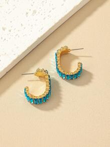 Rhinestone Decor Cuff Hoop Earrings - Blue - View 3