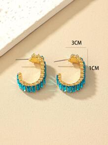 Rhinestone Decor Cuff Hoop Earrings - Blue - View 5