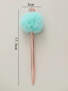 1入組絨球裝飾和王冠設計圓珠筆，適合學生塑料可愛創意筆