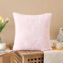 1入組素色毛茸茸靠墊套不附帶墊芯 - 粉色 - 查看 1