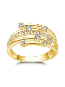 Cubic Zirconia Decor Sterling Silver Ring - Yellow Gold - View 1
