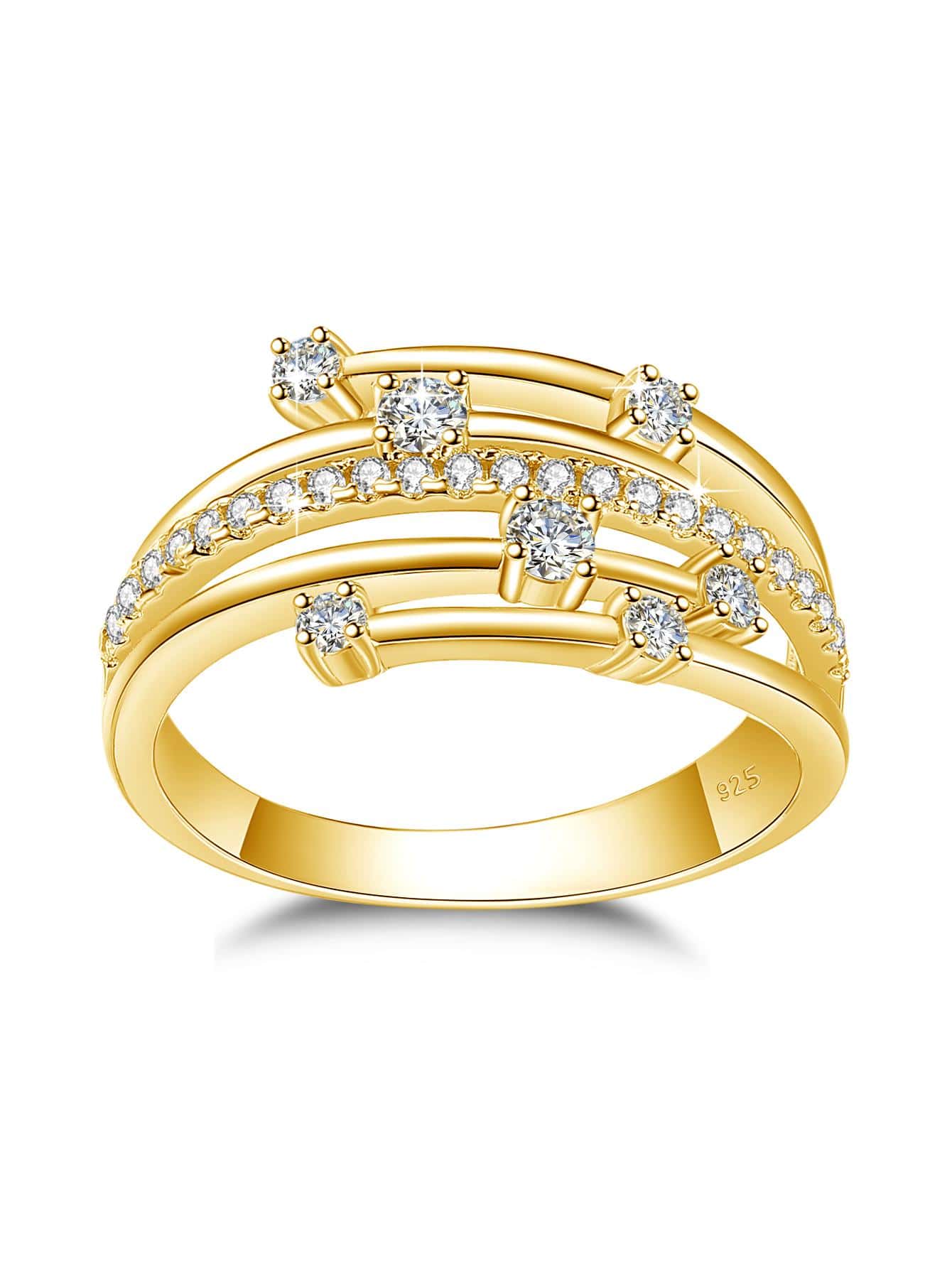 Cubic Zirconia Decor Sterling Silver Ring - Yellow Gold - View 1