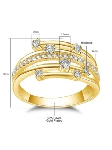 Cubic Zirconia Decor Sterling Silver Ring - Yellow Gold - View 5