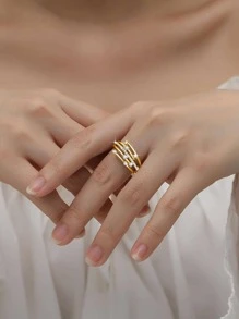 Cubic Zirconia Decor Sterling Silver Ring - Yellow Gold - View 3