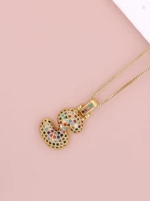 时尚铜质立方氧化锆字母吊坠项链，男女皆宜，日常配饰 - 金色 - 查看 4