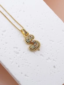 时尚铜质立方氧化锆字母吊坠项链，男女皆宜，日常配饰 - 金色 - 查看 6