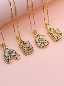 时尚铜质立方氧化锆字母吊坠项链，男女皆宜，日常配饰 - 金色 - 查看 2