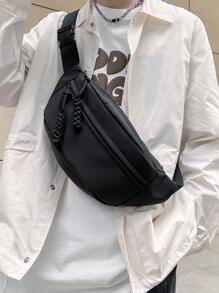 大号腰包拉链尼龙休闲商务简约旅行学院风可调节肩带斜挎包单肩包胸包腰包腰包冬季拉链包黑色包大容量多功能户外度假侧包男士旅行必备品节日必备品夏季返校腰包包腰包