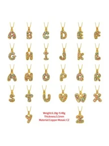 时尚铜质立方氧化锆字母吊坠项链，男女皆宜，日常配饰 - 金色 - 查看 8