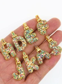 时尚铜质立方氧化锆字母吊坠项链，男女皆宜，日常配饰 - 金色 - 查看 9