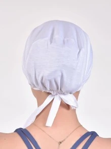 純色綁帶頭套連帽時尚女帽，復古穆斯林帽，適合四季穿戴 - 白色 - 查看 2