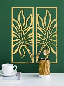 Nhãn dán tường thiết kế hình chiếc lá rỗng - Vàng - Xem 1