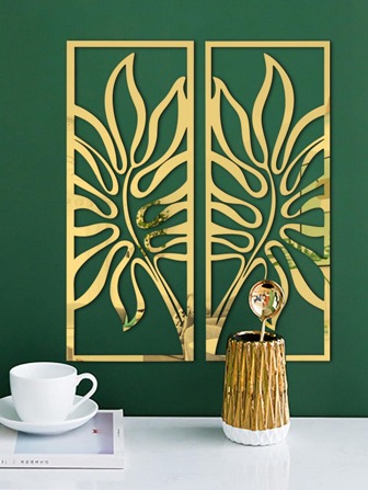 Pegatina de pared de espejo con abertura con diseño de hoja