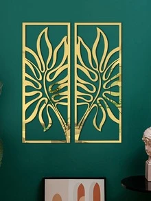 Nhãn dán tường thiết kế hình chiếc lá rỗng - Vàng - Xem 2