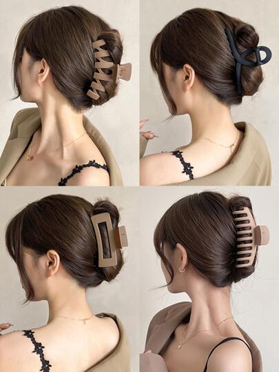 4 件装女士 4.33 英寸龙爪方形大塑料发夹，优雅简约纯色发饰，适合日常、休闲、派对、办公室