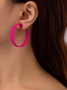 極簡開口耳環 - 玫紅色 - 查看 1