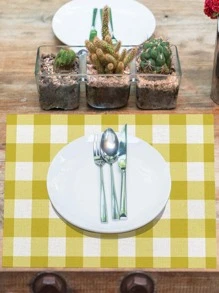 1pc Plaid Pattern Placemat - Multicolor - View 7