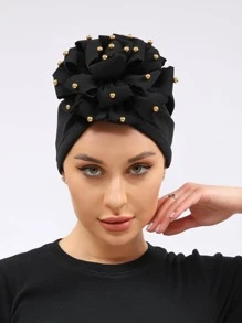 Phụ nữ trang trí hoa & hạt quấn đầu thời trang cho nhà Bonnet Hair Bonnet Turban - màu đen - Xem 1