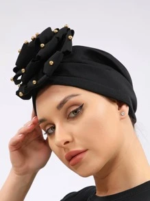 Phụ nữ trang trí hoa & hạt quấn đầu thời trang cho nhà Bonnet Hair Bonnet Turban - màu đen - Xem 2