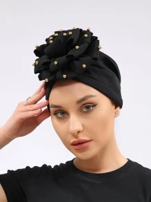 Phụ nữ trang trí hoa & hạt quấn đầu thời trang cho nhà Bonnet Hair Bonnet Turban - màu đen - Xem 3