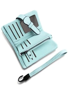 Minimalist Small Wallet With Wristlet Pocket Wallet Small ID Window Zipper Women Wallet PU Leather Portable Minimalist Fashion Modern Business Anniversary On Valentine Day For Birthday Gift Female Lady Girls Women Gift Business Casual For Women Wallet Purse Wallet - Mint Blue - View 6