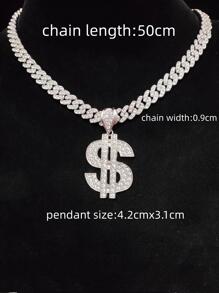 Collar con dije de símbolo de dólar de diamantes de imitación para hombre para decoración diaria para una apariencia elegante - Plateado - Ver 4