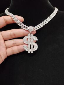 Collar con dije de símbolo de dólar de diamantes de imitación para hombre para decoración diaria para una apariencia elegante - Plateado - Ver 2