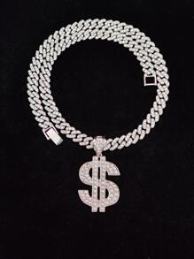 Collar con dije de símbolo de dólar de diamantes de imitación para hombre para decoración diaria para una apariencia elegante - Plateado - Ver 5