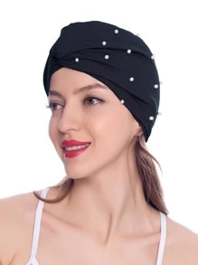 1入組人造珍珠裝飾扭結細節游帽 - 黑色 - 查看 1