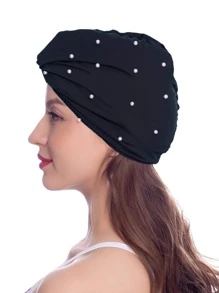 1入組人造珍珠裝飾扭結細節游帽 - 黑色 - 查看 3