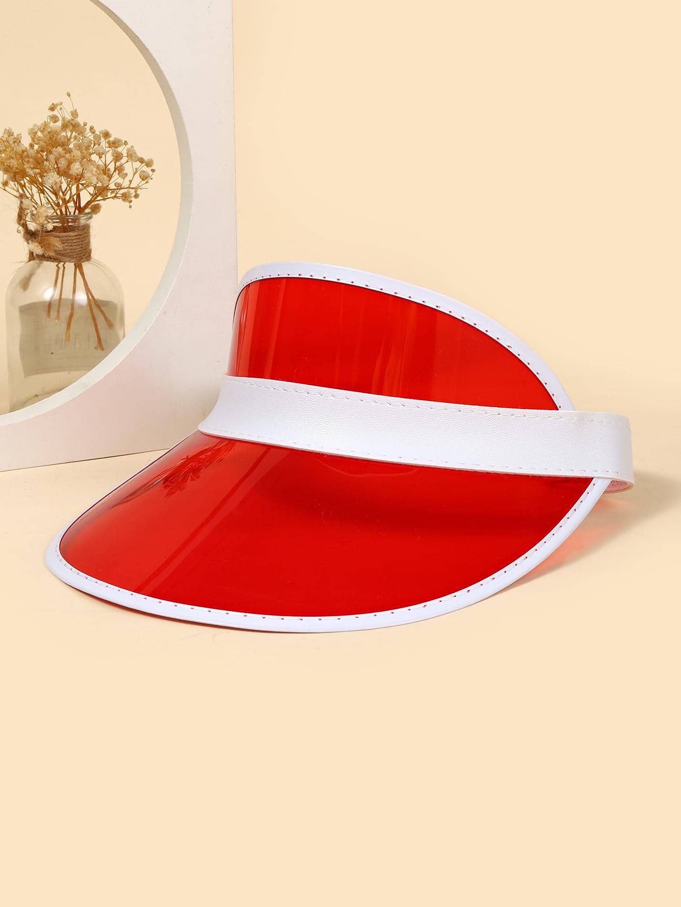 1入組中性撞色滾邊防曬時尚遮陽帽適合夏天 - 紅色 - 查看 1