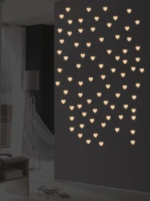 77pcs/58pcs Heart-Shaped Luminous Stickers For Bedroom, Home Decoration, Self-Adhesive Fluorescent Pink,Stickers,Wall Decal, Vinyl Decal For Home Decorations,Spring Decoration Items Refresh Your Home,Rama Decoration Stickers Gifts Birthday Graduation