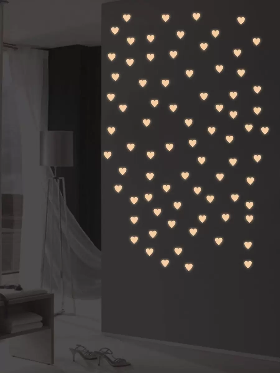 77pcs/58pcs Heart-Shaped Luminous Stickers For Bedroom, Home Decoration, Self-Adhesive Fluorescent Pink,Stickers,Wall Decal, Vinyl Decal For Home Decorations,Spring Decoration Items Refresh Your Home,Rama Decoration Stickers Gifts Birthday Graduation