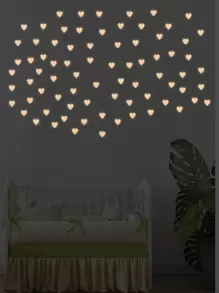 77pcs/58pcs Heart-Shaped Luminous Stickers For Bedroom, Home Decoration, Self-Adhesive Fluorescent Pink,Stickers,Wall Decal, Vinyl Decal For Home Decorations,Spring Decoration Items Refresh Your Home,Rama Decoration Stickers Gifts Birthday Graduation