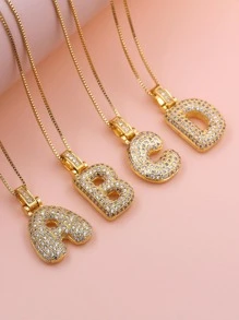 Moda Cobre Carta Zircônia Cúbica Colar De Pingente Para Mulheres Para Presente De Aniversário