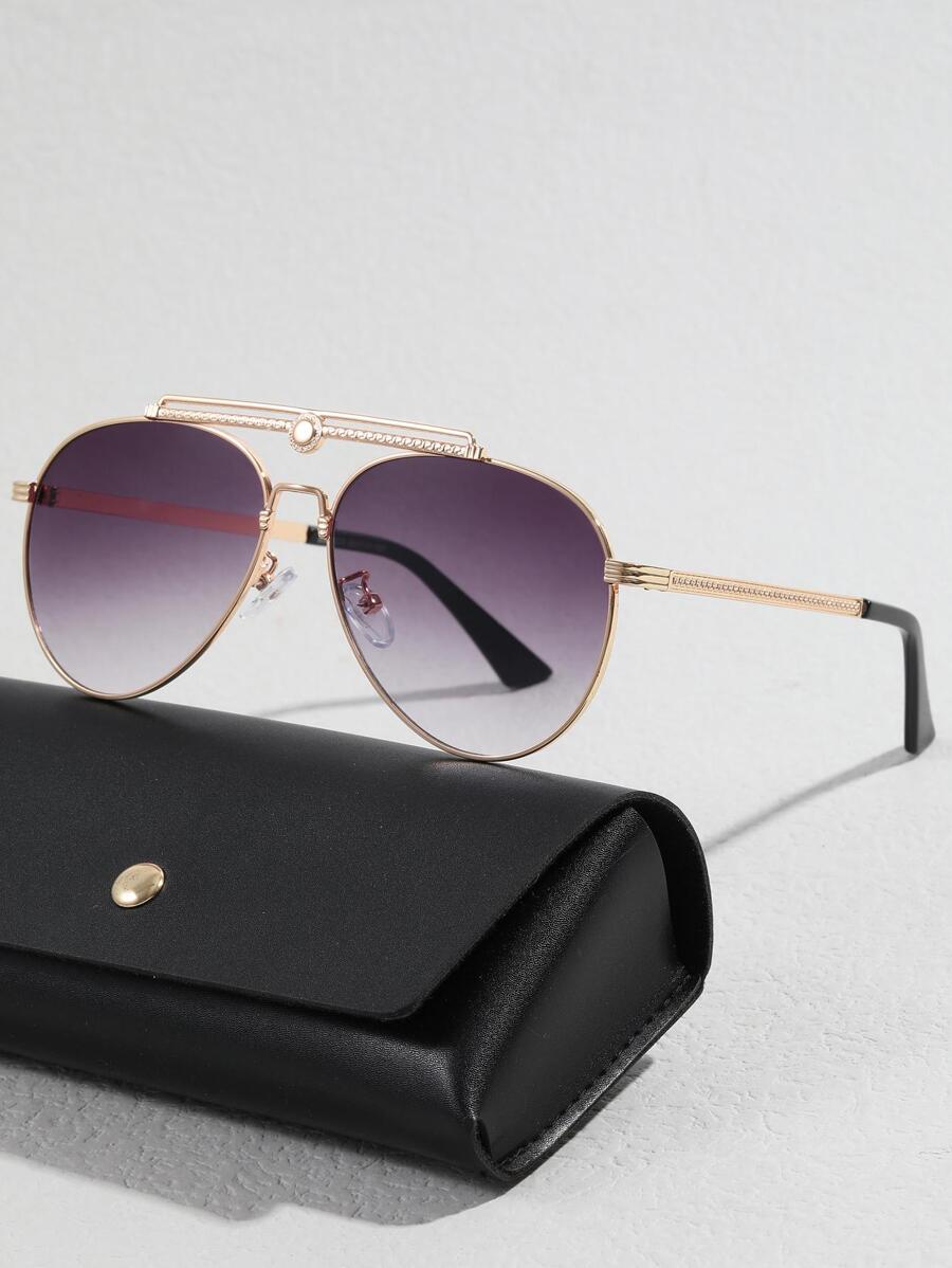 男士漸變鏡片飛行員邊框太陽鏡 - 金色 - 查看 1