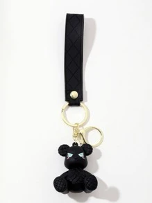 男士卡通熊吊飾鑰匙圈 - 黑色 - 查看 2