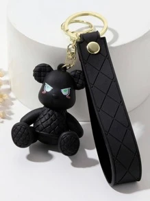 男士卡通熊吊飾鑰匙圈 - 黑色 - 查看 1