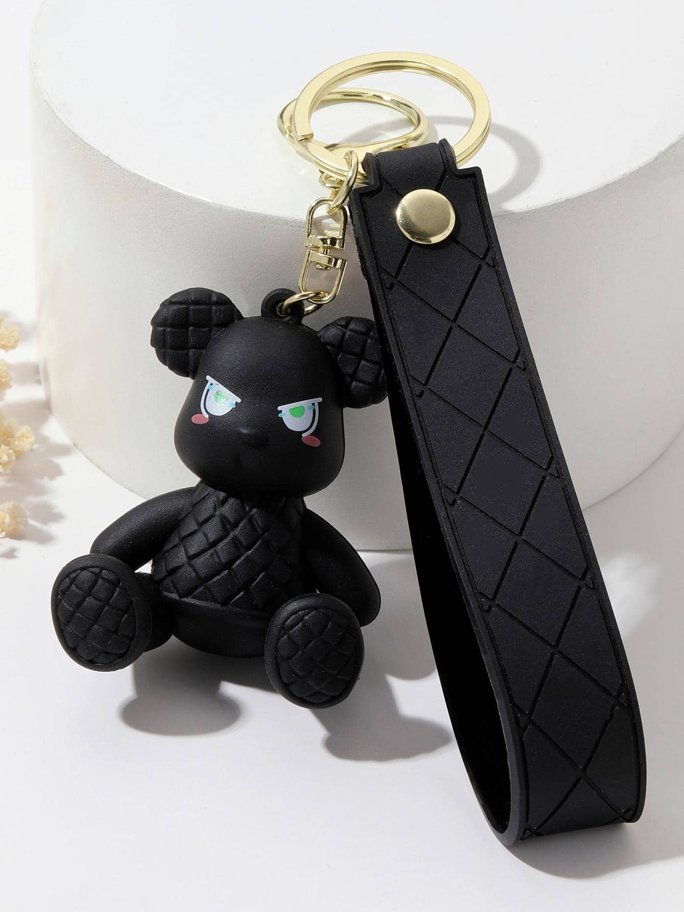 男士卡通熊吊飾鑰匙圈 - 黑色 - 查看 1