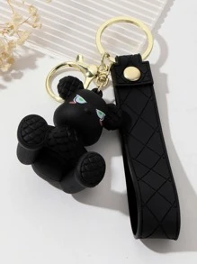 男士卡通熊吊飾鑰匙圈 - 黑色 - 查看 3