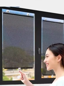 1pc Solid Color Blackout Curtain - Black - View 2