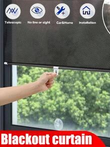1pc Solid Color Blackout Curtain - Black - View 1