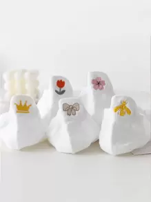 5 pares Calcetines invisibles con mariposa & con patrón floral - Blanco - Ver 1