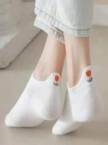 5 pares Calcetines invisibles con mariposa & con patrón floral - Blanco - Ver 3