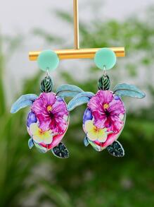 1對時尚花卉圖案龜耳墜適合女士日常裝飾 - 彩色 - 查看 1
