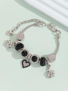 Rhinestone Decor Heart Charm Bracelet - Multicolor - View 4