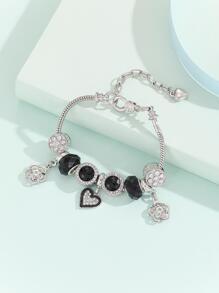 Rhinestone Decor Heart Charm Bracelet - Multicolor - View 3