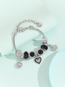 Rhinestone Decor Heart Charm Bracelet - Multicolor - View 2