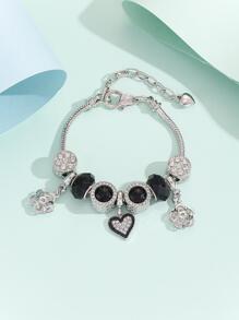 Rhinestone Decor Heart Charm Bracelet - Multicolor - View 1