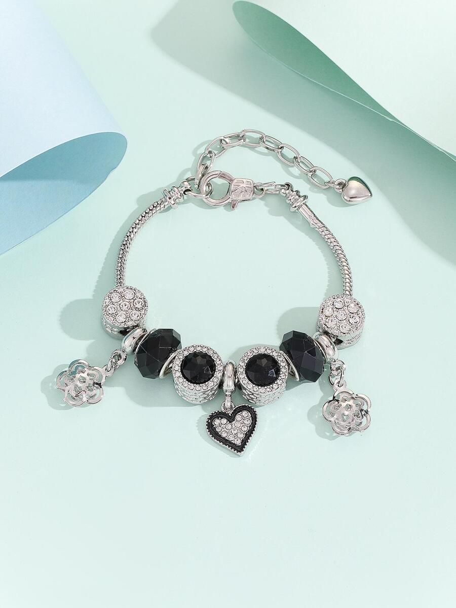 Rhinestone Decor Heart Charm Bracelet - Multicolor - View 1